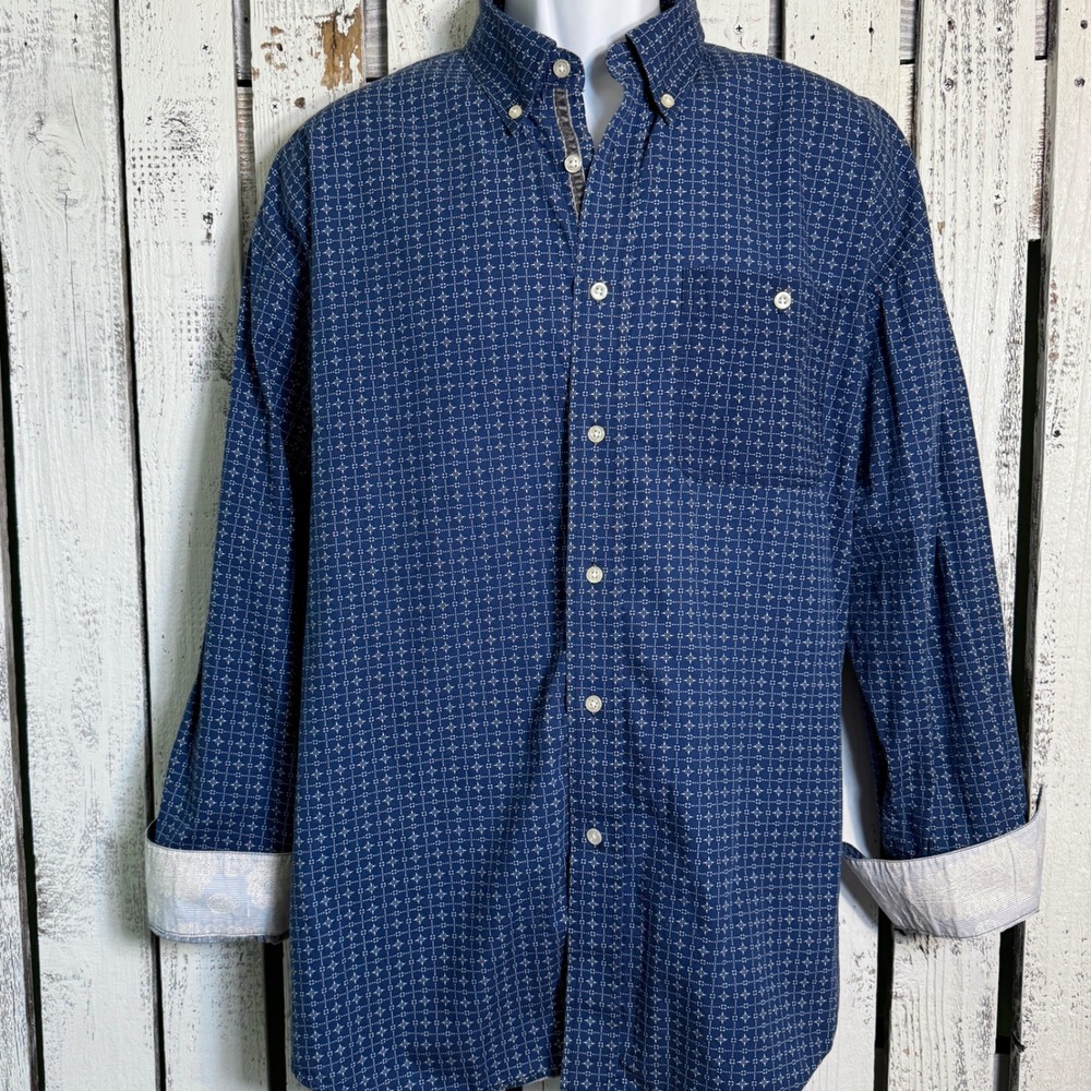 Rough Stock Panhandle Slim Mens XL Blue Geometric Cotton Button Up Shirt Western - Picture 11 of 11